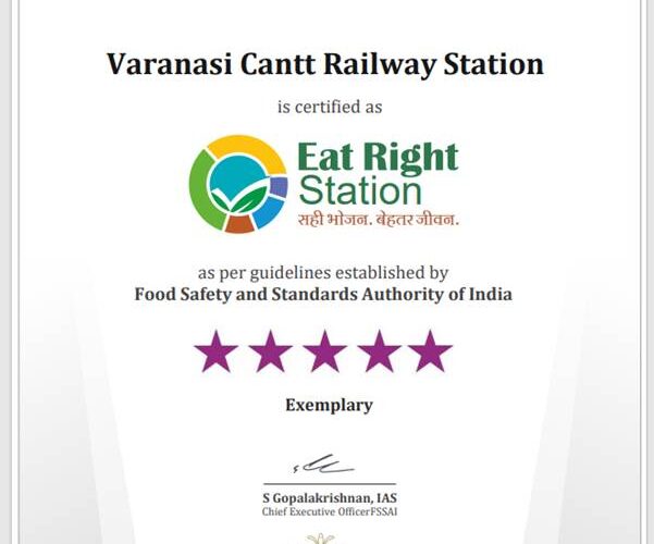 ‘ईट राइट स्टेशन’ 5-स्टार रेटिंग के सम्मान से सम्मानित किया गया वाराणसी का छावनी रेलवे स्टेशन