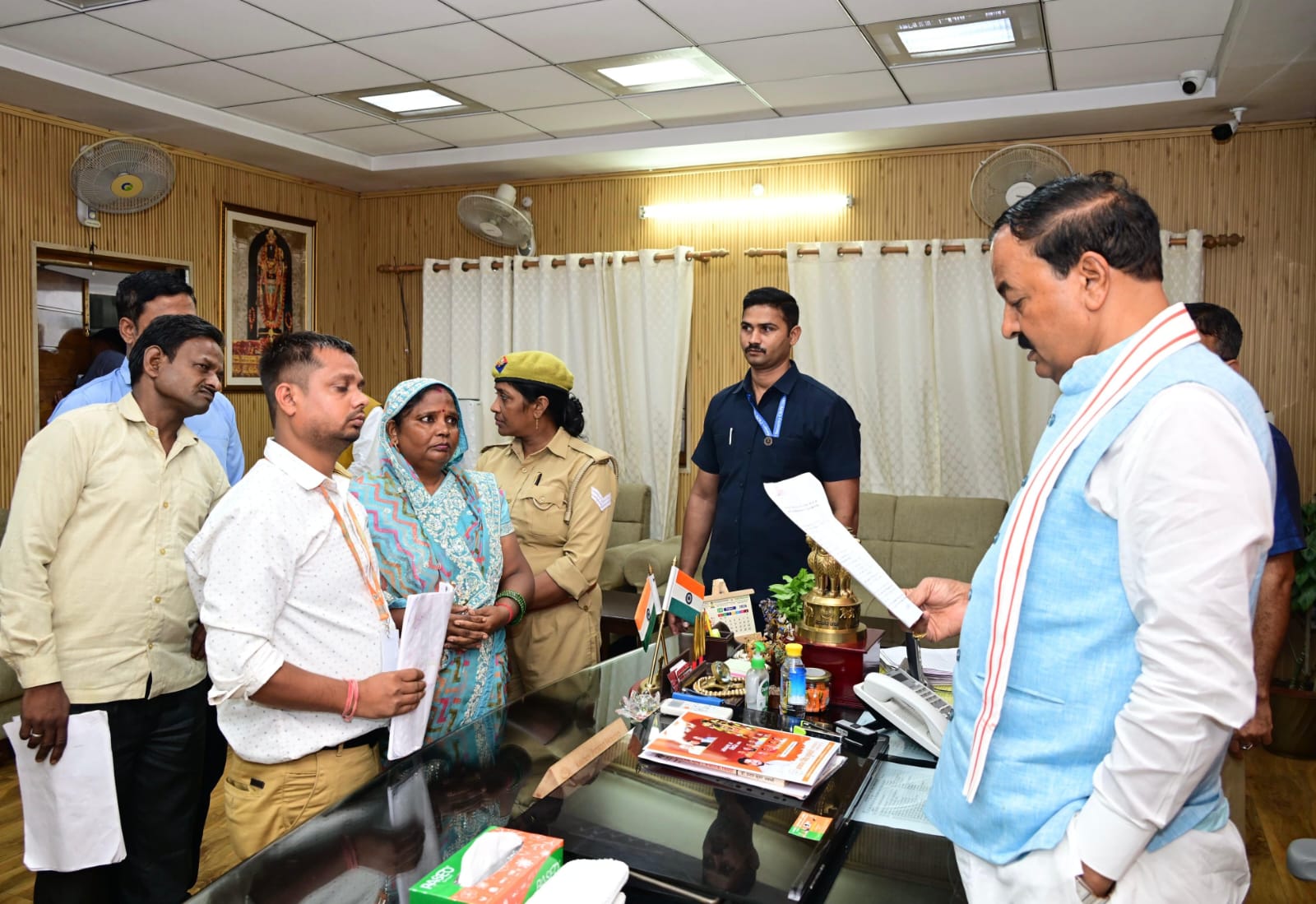 Deputy Chief Minister Keshav Prasad Maurya listened to public grievances during the 'Janata Darshan' at his official residence, 7 Kalidas Marg, and directed officials to resolve the issues in a time-bound manner and in accordance with the rules.