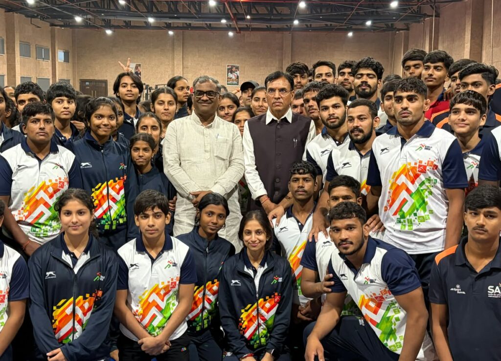 Sports Minister Dr. Mansukh Mandaviya visited SAI NCOE, Sigra; reviewed sports facilities and interacted with athletes.